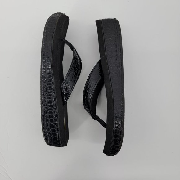 Volatile Size 10 Thong Sandals Womens Crocodile Print Flip Flops Wedge Black - Picture 2 of 8